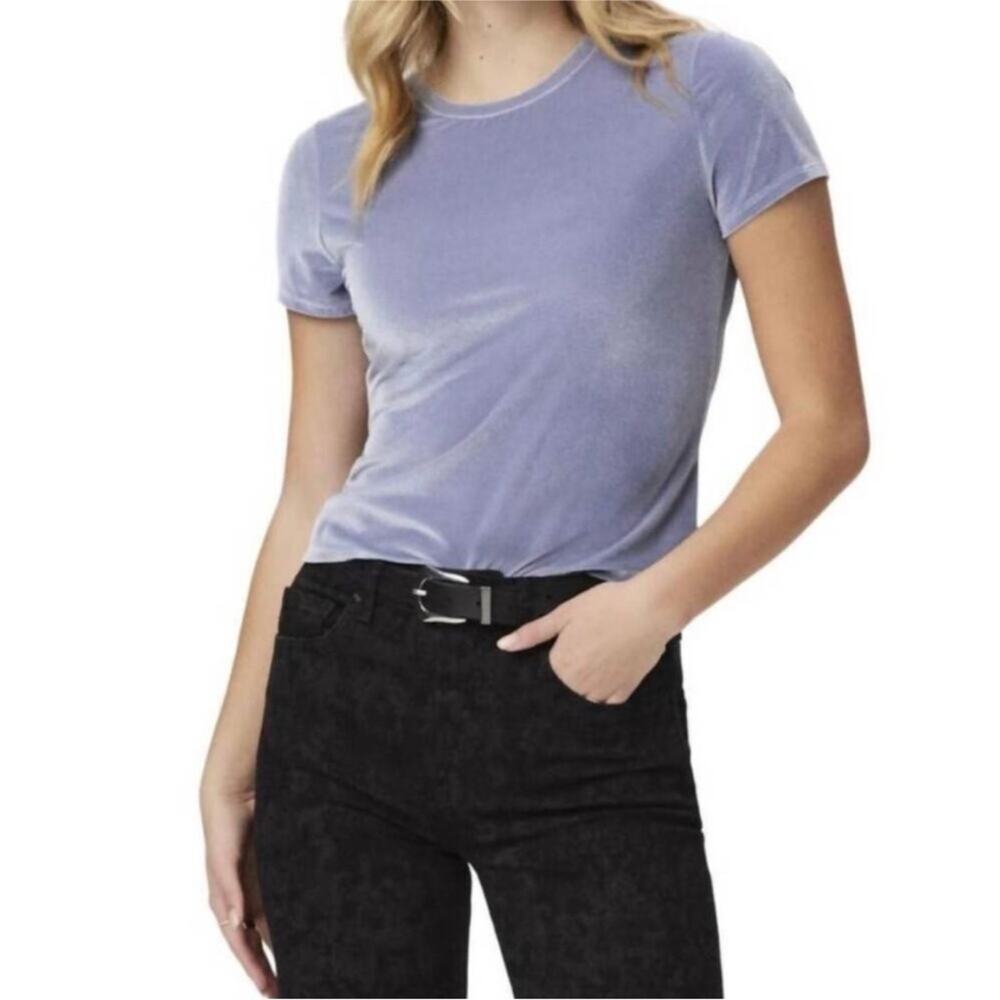 Paige Fiora Iced Slate Blue Velvet Baby Tee S